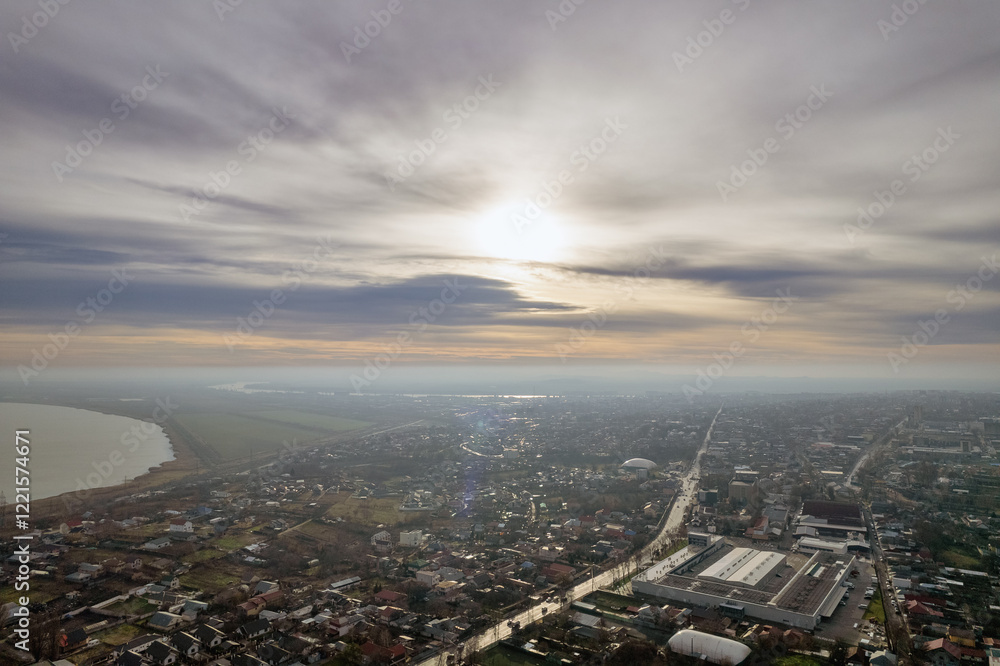 Fototapeta premium Morning aerial cityscape of Galati, Romania