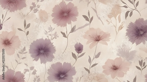 Wallpaper Mural Vintage Floral Imprint in Soft Muted Tones Torontodigital.ca
