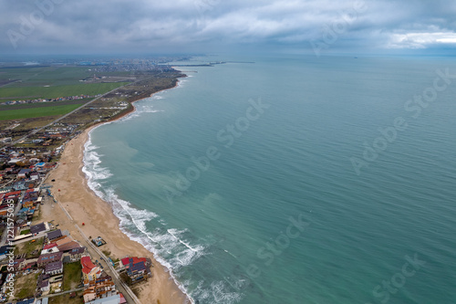 Aerial view over Vama Veche village. Black Sea coast, Romania. photo