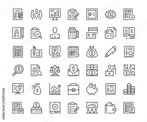 Accounting icons. Outline symbols collection. Premium vector line icons set