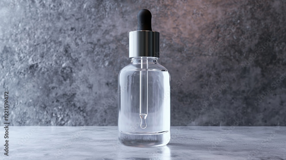 Glass dropper bottle, serum, textured background, studio shot, product display Glass dropper bottle, serum, textured background, studio shot, product display