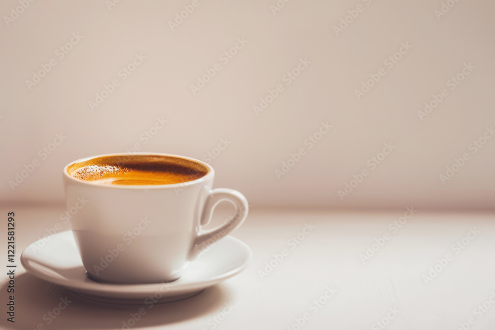 Espresso Coffee Brewed in Classic Small Cup, Copy Space Espresso Coffee Brewed in Classic Small Cup, Copy Space
