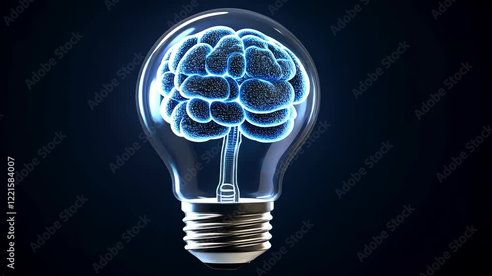 Creative concept showing a brain inside a light bulb representing innovation and ideas in a digital style Creative concept showing a brain inside a light bulb representing innovation and ideas in a digital style