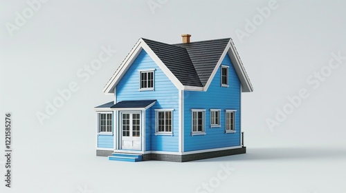 Wallpaper Mural tiny 3D-rendered blue house model, Generative AI. Torontodigital.ca