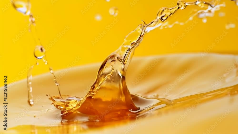 Splash of yellow liquid on a yellow background. The splash is large and the liquid is clear Splash of yellow liquid on a yellow background. The splash is large and the liquid is clear