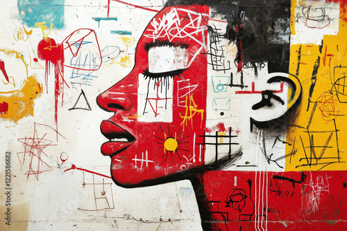 Vibrant Red Graffiti Portrait: An Abstract Expression of a Woman's Profile