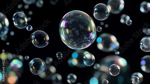 Wallpaper Mural Floating Bubbles Reflecting Light in a Dark Environment Torontodigital.ca