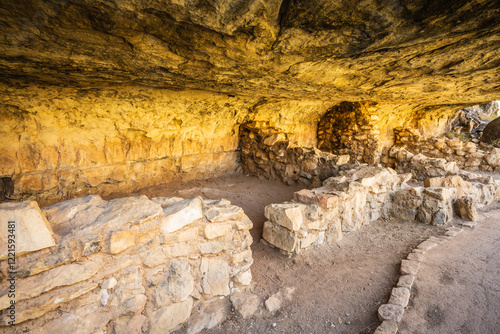 Cliff dwellings along the Island Trail at Walnut Canyon National Monument near Flagstaff, Arizona. photo