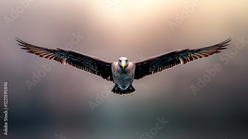 Majestic seabird soaring, coastal sunset. Nature wildlife photography photo