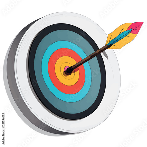 Illustration of an arrow and a target. Archery targets with different shots. An arrow that pierced the center of the target