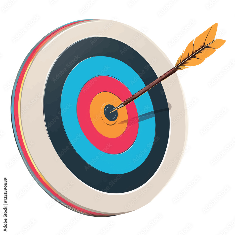 Illustration of an arrow and a target. Archery targets with different shots. An arrow that pierced the center of the target Illustration of an arrow and a target. Archery targets with different shots. An arrow that pierced the center of the target