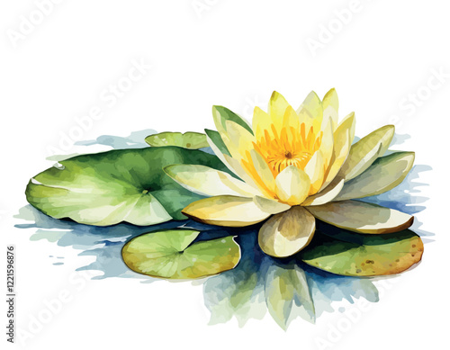 Water lilies or lotuses watercolor, Painting Art of flowers on water