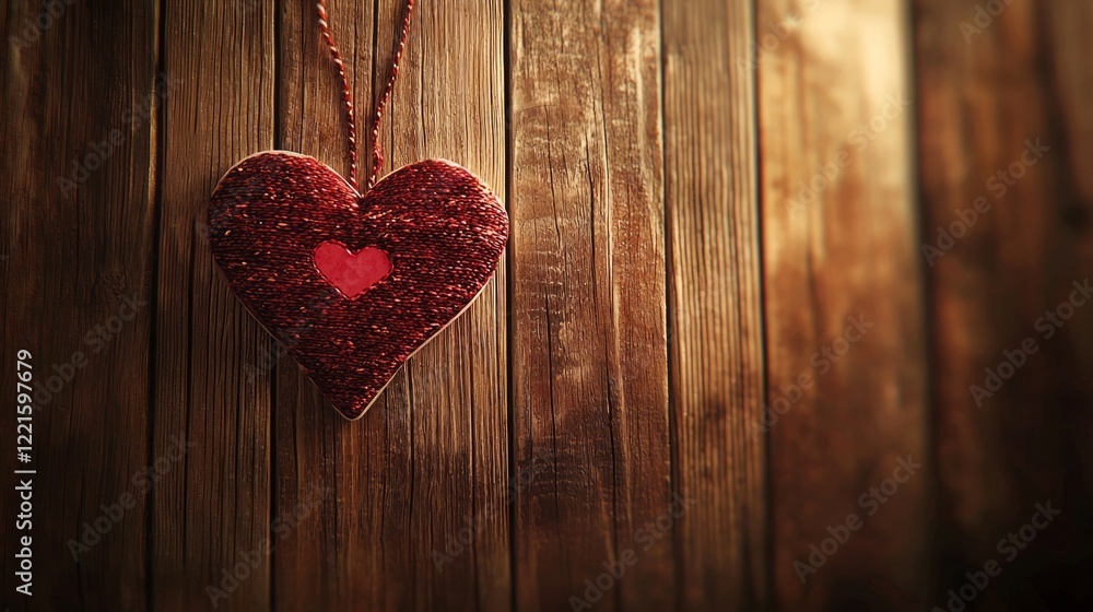Valentine mockup card abstract design. Red Heart Ornament on Rustic Wooden Background Valentine's Day Decor. Valentine mockup card abstract design. Red Heart Ornament on Rustic Wooden Background Valentine's Day Decor.