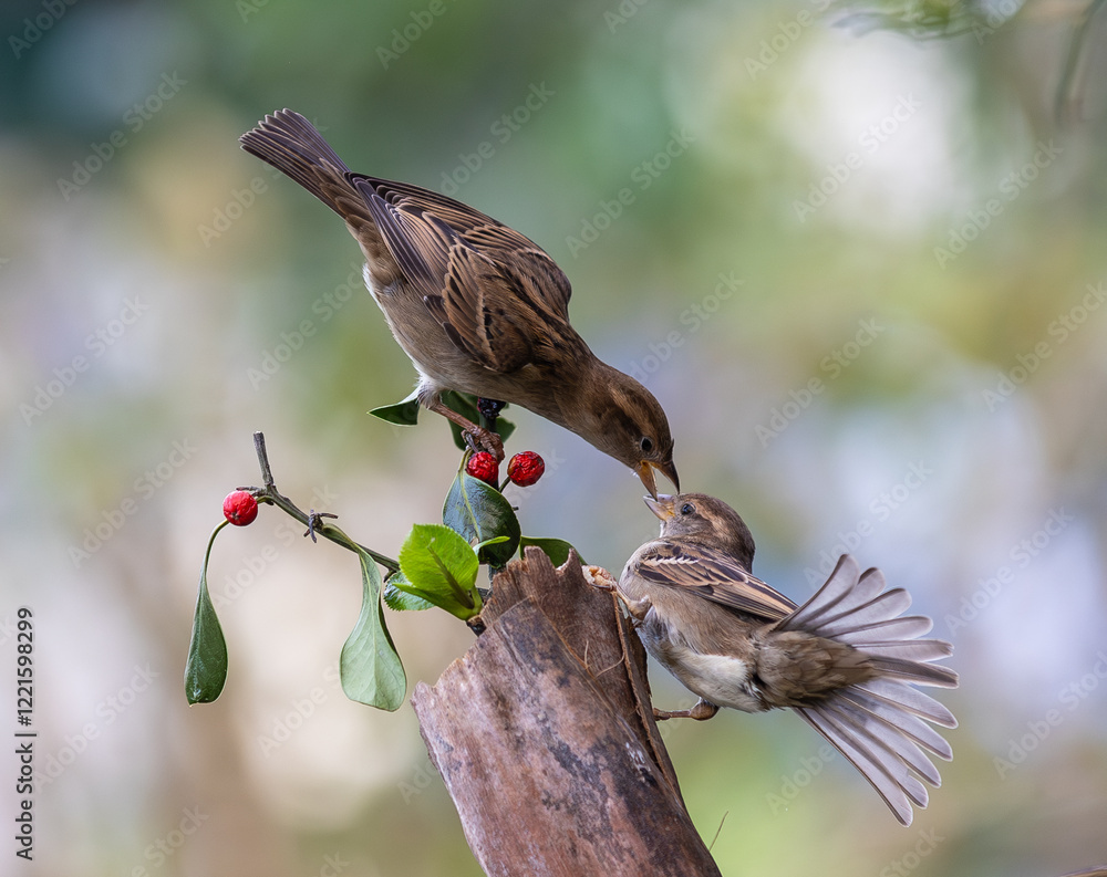 In winter, disputes over food offer excellent postures for birds, such as sparrows.