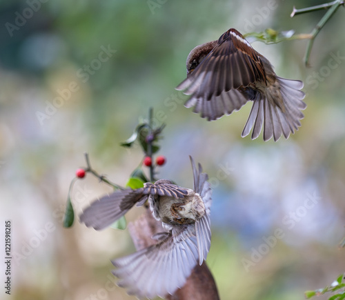 Obraz na płótnie In winter, disputes over food offer excellent postures for birds, such as sparrows. w salonie