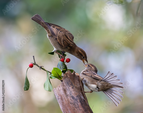 Obraz na płótnie In winter, disputes over food offer excellent postures for birds, such as sparrows. w salonie