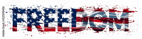 he word 'FREEDOM' with American flag pattern on a white background