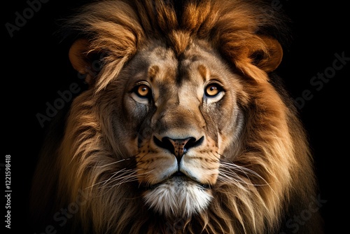 Wallpaper Mural A striking portrait of a lion's face emerges against a black background, showcasing its powerful features and majestic mane. This image captures the essence of strength and the wild beauty of nature. Torontodigital.ca