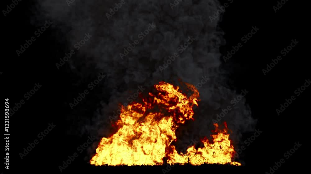 Bright orange fire burning - oil fire with thick black smoke - 4K Pro Res with mask pass, 60 fps Bright orange fire burning - oil fire with thick black smoke - 4K Pro Res with mask pass, 60 fps