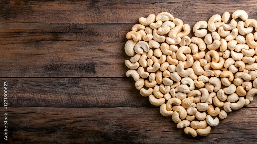 Heart Shape Made of Cashew Nuts on Rustic Wooden Background Heart Shape Made of Cashew Nuts on Rustic Wooden Background
