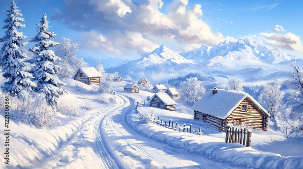 Small village coverSmall village covered in snow in the mountains, winter dnd illustrationed in snow, winter dnd illustration Small village coverSmall village covered in snow in the mountains, winter dnd illustrationed in snow, winter dnd illustration