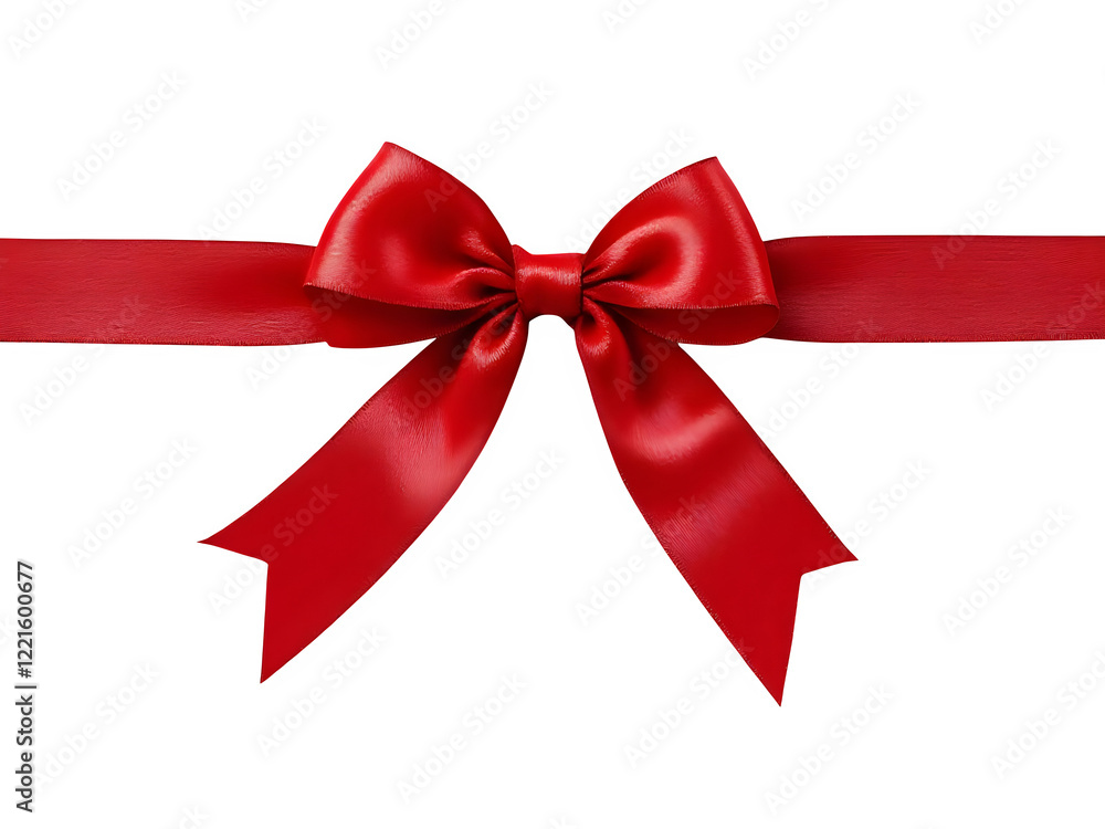Red satin ribbon with bow on white background, top view Red satin ribbon with bow on white background, top view