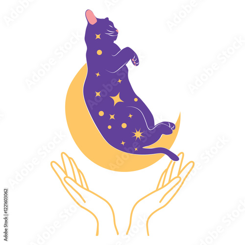 Mystical cats in boho style, silhouette collection. Esotericism and mysticism, occultism. Cartoon flat vector illustrations, isolated