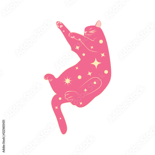 Mystical cats in boho style, silhouette collection. Esotericism and mysticism, occultism. Cartoon flat vector illustrations, isolated