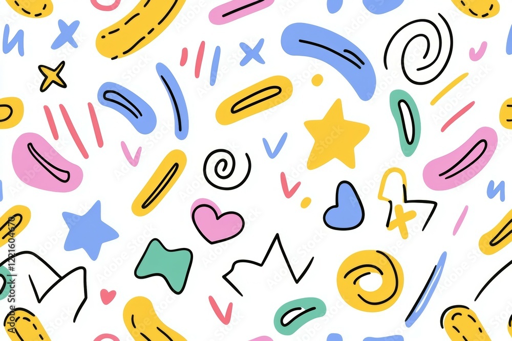 Colorful, abstract pattern of shapes and lines with a star Colorful, abstract pattern of shapes and lines with a star