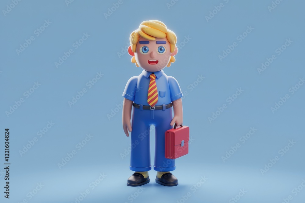 3D Animated Character with Blonde Hair and Blue Eyes in Business Attire 3D Animated Character with Blonde Hair and Blue Eyes in Business Attire