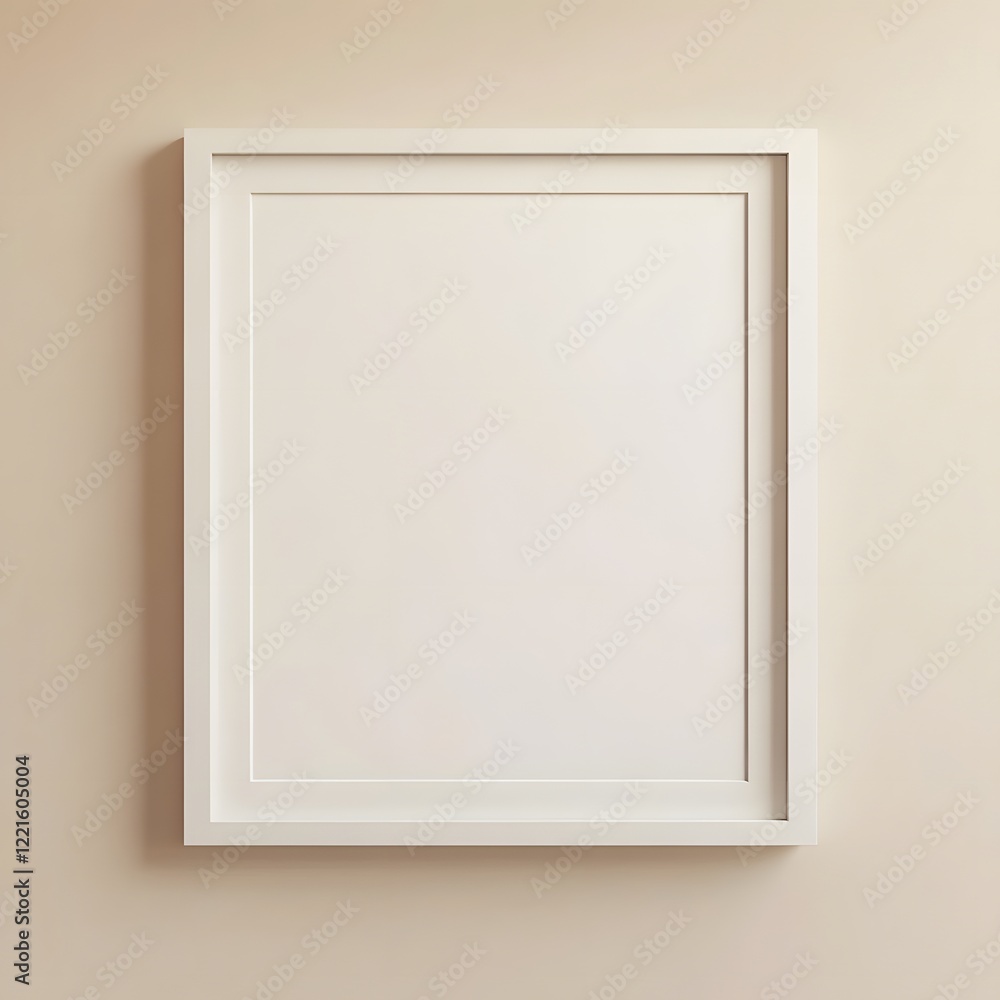 Photorealistic mock-up of a white picture frame in a modern livingroom environment with a classic scandinavian design. White with a matte finish and an off-white textured background inside the frame. Photorealistic mock-up of a white picture frame in a modern livingroom environment with a classic scandinavian design. White with a matte finish and an off-white textured background inside the frame.