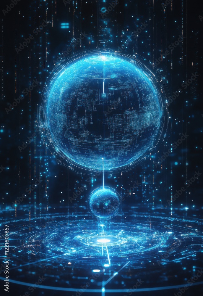 Obraz premium Futuristic digital sphere surrounded by luminous circuit patterns