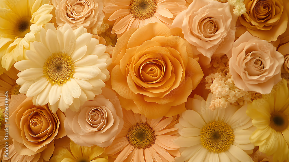 Fototapeta premium Bunch of colorful flowers arranged in a natural setting with green leaves and stems