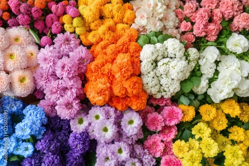 A vibrant arrangement of various colored flowers showcasing their beauty and diversity.