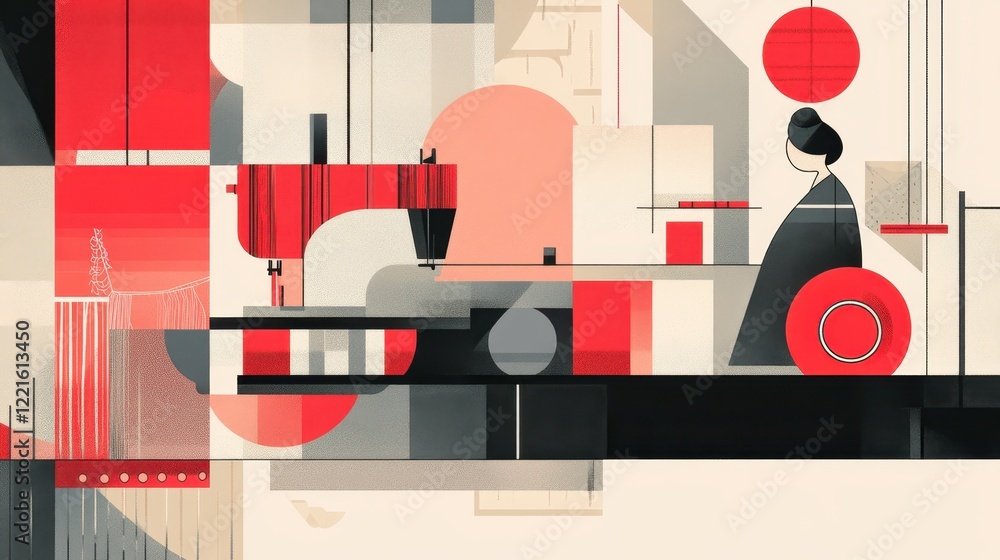 Abstract Geometric Artwork Featuring A Woman Sewing Abstract Geometric Artwork Featuring A Woman Sewing