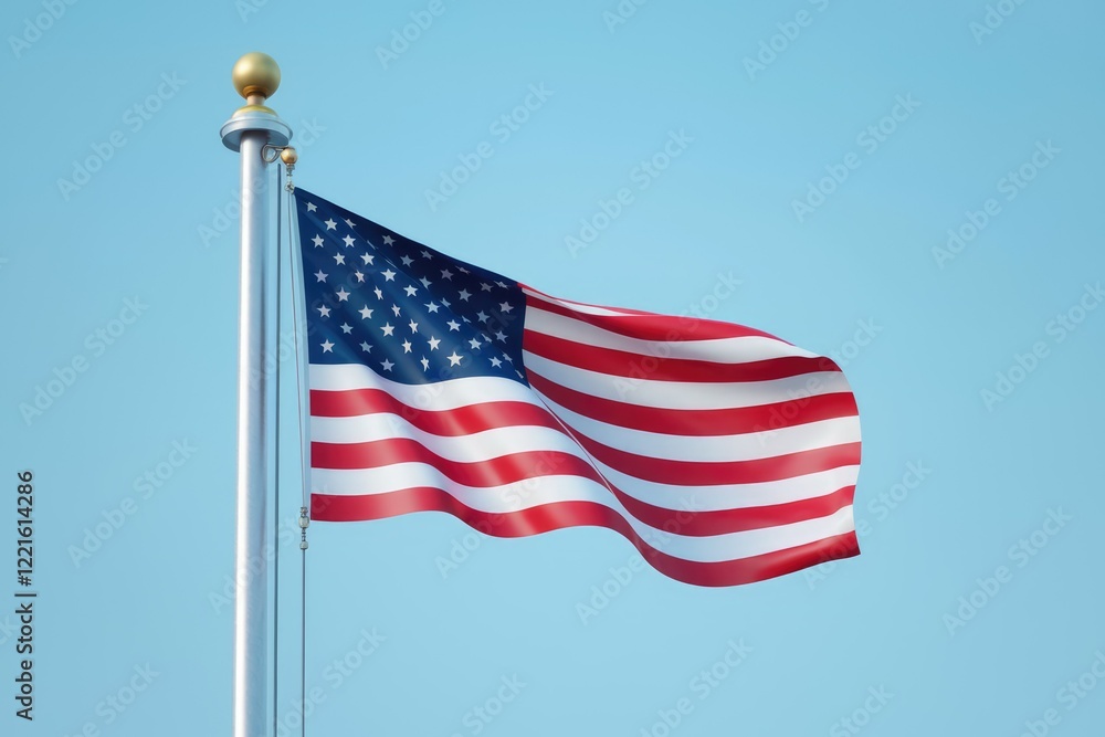 Fototapeta premium The American Flag Unfurling in a Clear Blue Sky