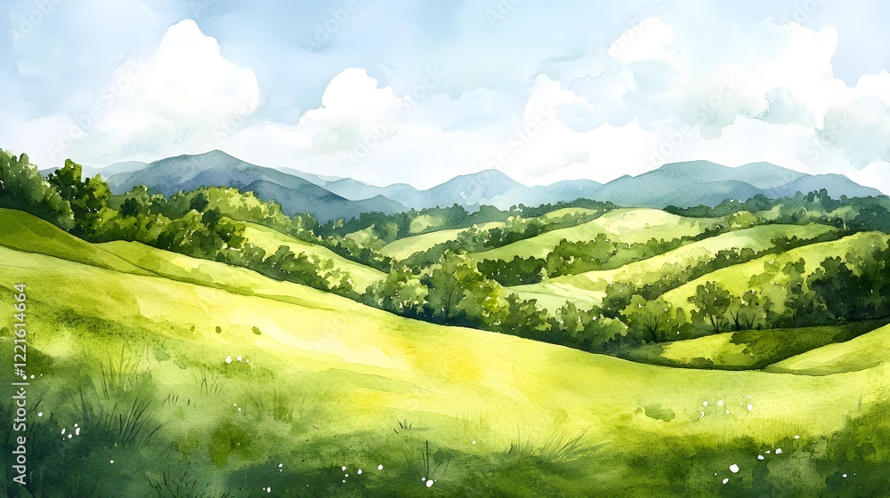 watercolor St. Patrick's green hills sunny watercolor St. Patrick's green hills sunny