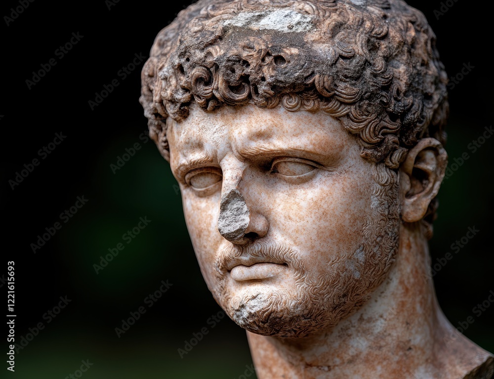 Close-up of an ancient marble bust of a man Close-up of an ancient marble bust of a man