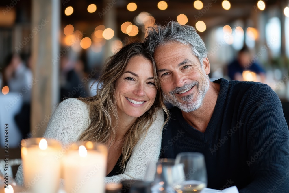 A happy couple sharing a joyful moment at a beautifully set dining table, capturing love, connection, and intimacy during a warm evening out. A happy couple sharing a joyful moment at a beautifully set dining table, capturing love, connection, and intimacy during a warm evening out.