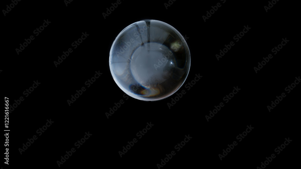 Crystal ball reflecting light on a black background, symbolizing future and divination