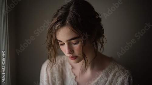 A woman is focused on her cell phone, seemingly absorbed in her screen while looking down.