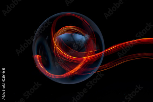 Obraz na płótnie Dynamic light trails encircling a glass sphere w salonie