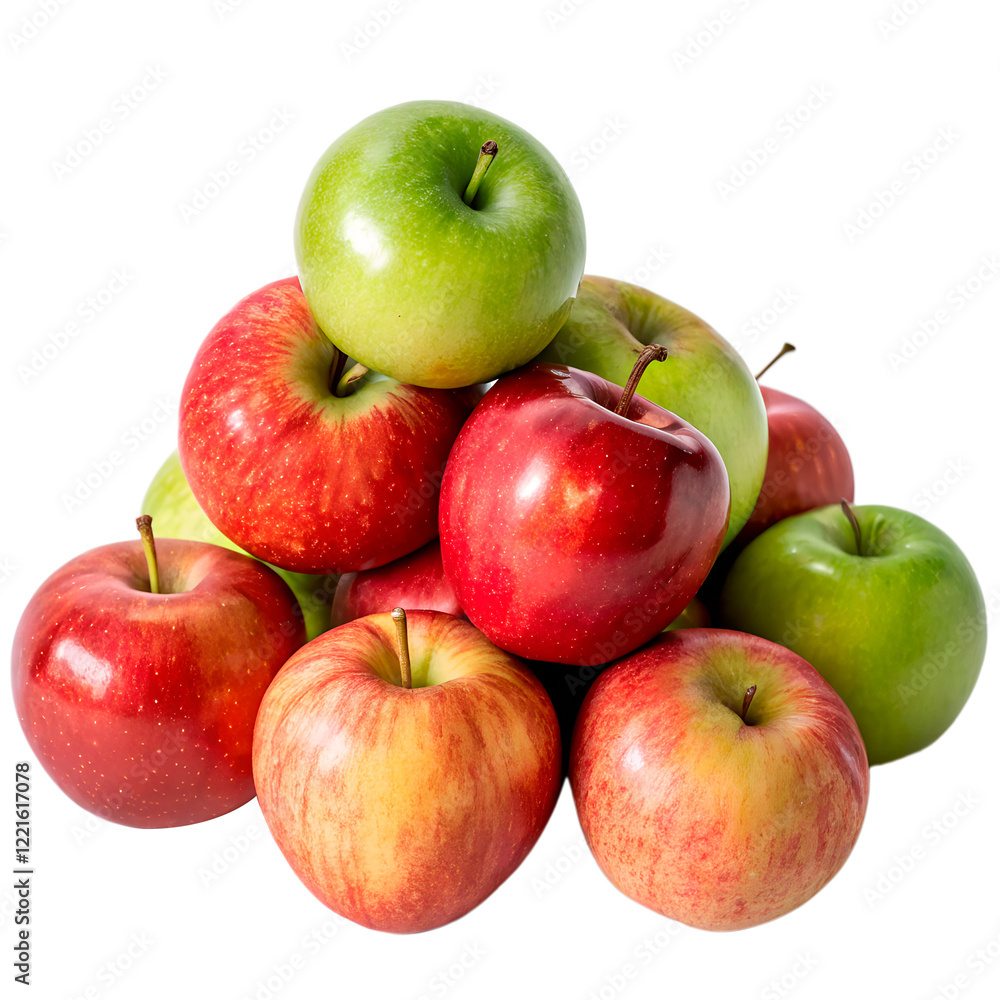 Red, green, and yellow apples stacked in a pyramid, showcasing their freshness and variety. Their glossy surface highlights ripeness and an appetizing look. Red, green, and yellow apples stacked in a pyramid, showcasing their freshness and variety. Their glossy surface highlights ripeness and an appetizing look.