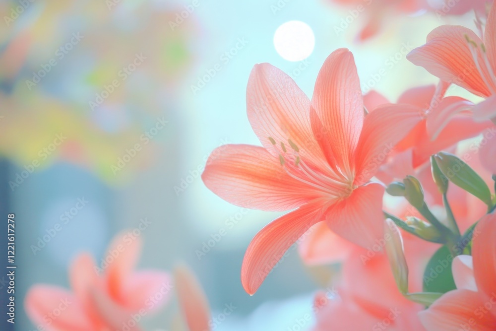 Fototapeta premium Beautiful pink lilies bloom in a bright, serene indoor setting during springtime