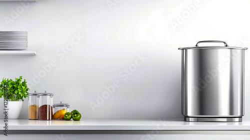 A stainless steel canister sitting on top of a kitchen counter photo