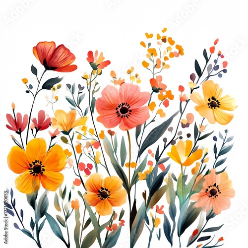 Wallpaper Mural Painting of a field of flowers with a white background Torontodigital.ca