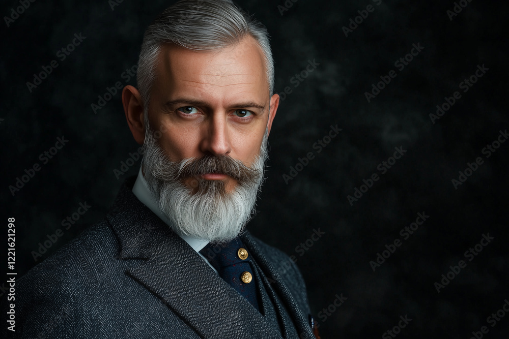 Fototapeta premium men 55 old no beard no mustache in classic suit portrait on blackgroud