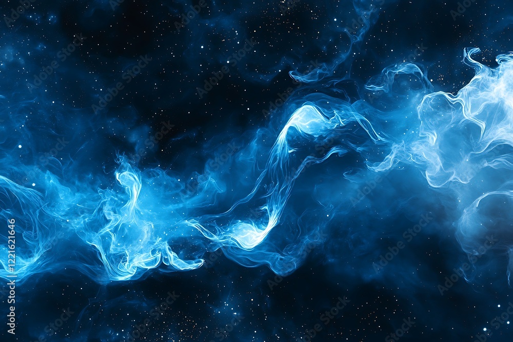 Blue digital wave particles flowing gracefully, creating a serene yet high-tech cyberspace abstract design