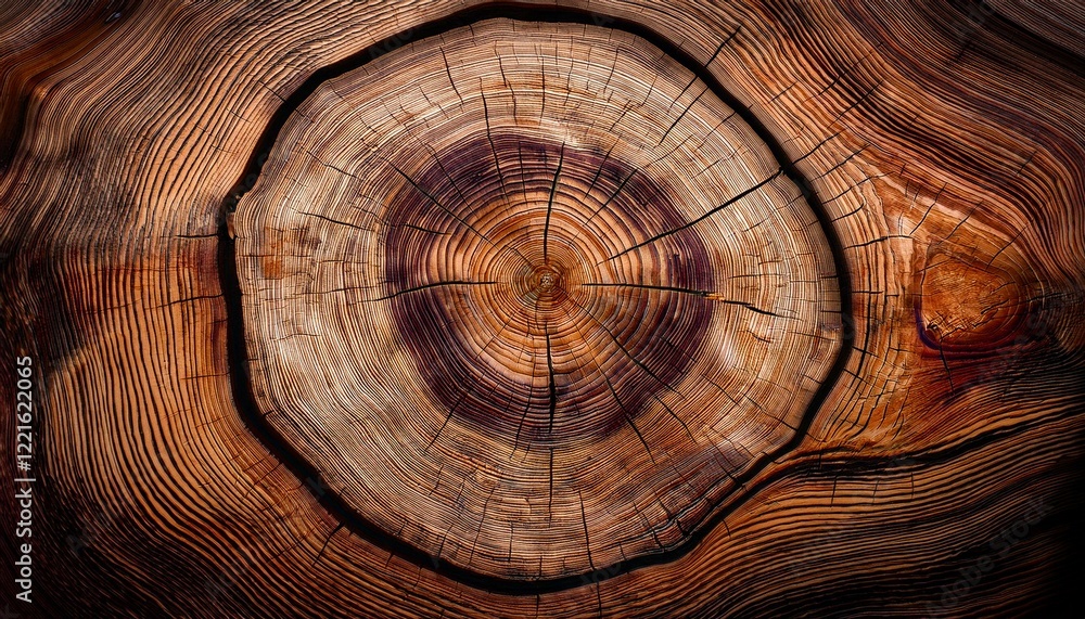 Fototapeta premium Intricate rings of a tree trunk cross-section.