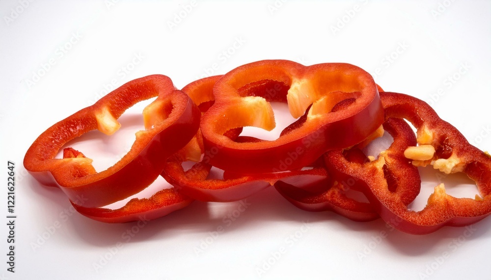 Sliced red bell peppers on white background. Vibrant, fresh, healthy. Sliced red bell peppers on white background. Vibrant, fresh, healthy.